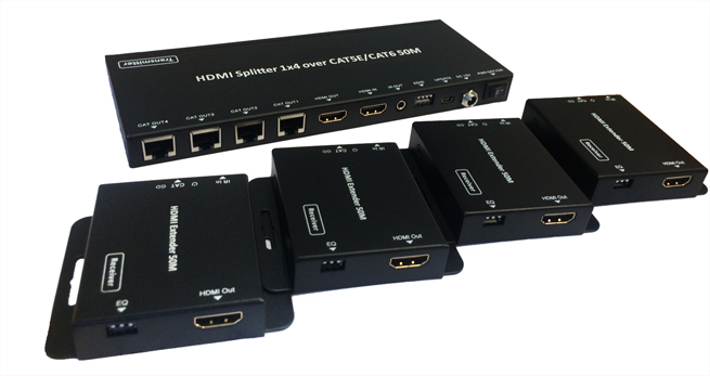1x4 HDMI Extender Splitter IP Function Over Cat5e/Cat6 Ethernet Cable with  Loopout - Up to 60M/
