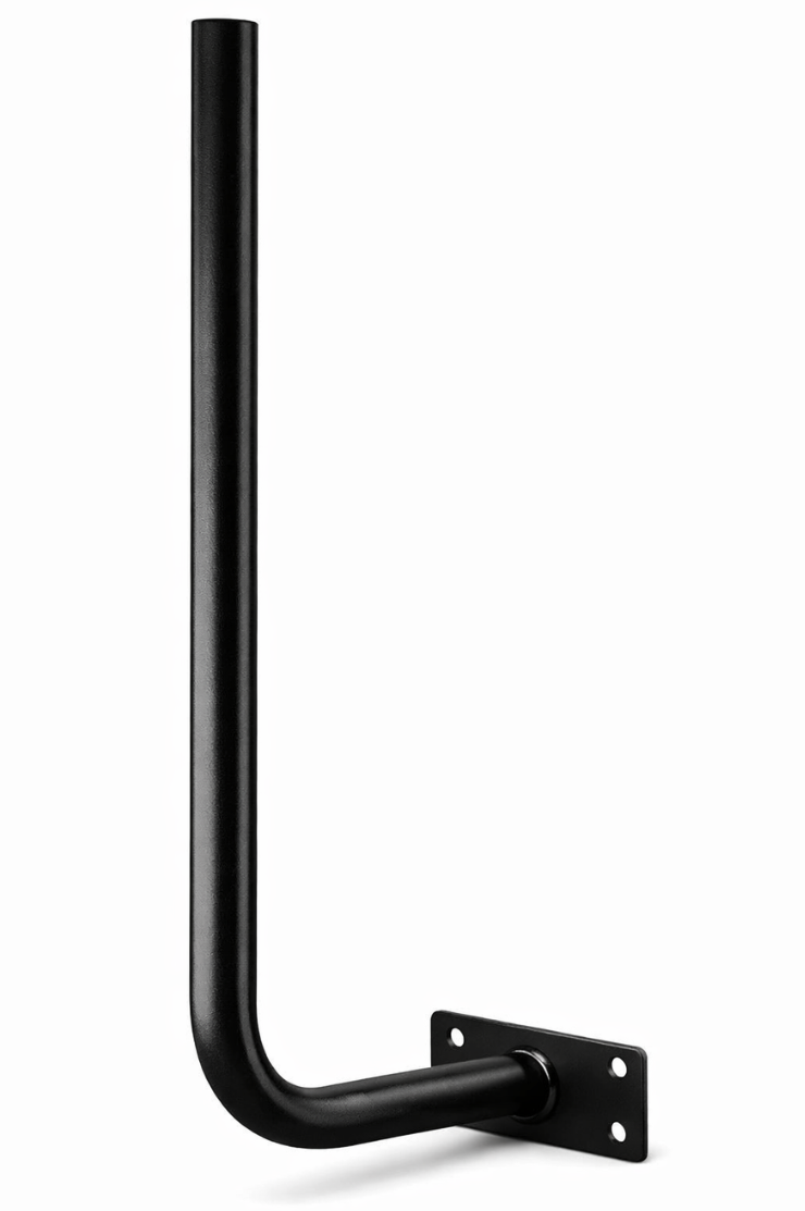 Curved Fascia Mount 900mm-32mm Pipe - Hockey Stick - Black Powdercoated HotDiped Galvsteel