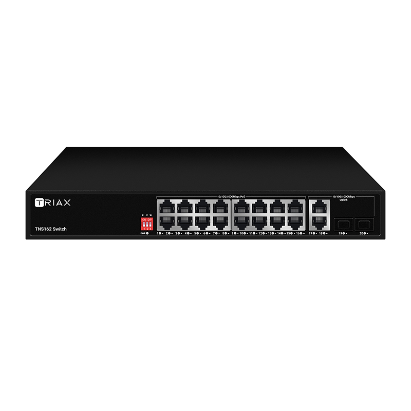 TNS162 Gigabit Ethernet Switch (16 x PoE Ports, 2 x RJ45 and 2 x SFP Fibre Uplink Ports)