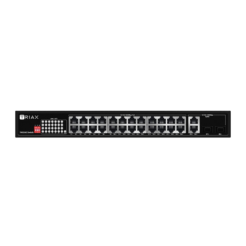 TNS242 Gigabit Ethernet Switch (24 x PoE Ports, 2 x RJ45 and 2 x SFP Fibre Uplink Ports)
